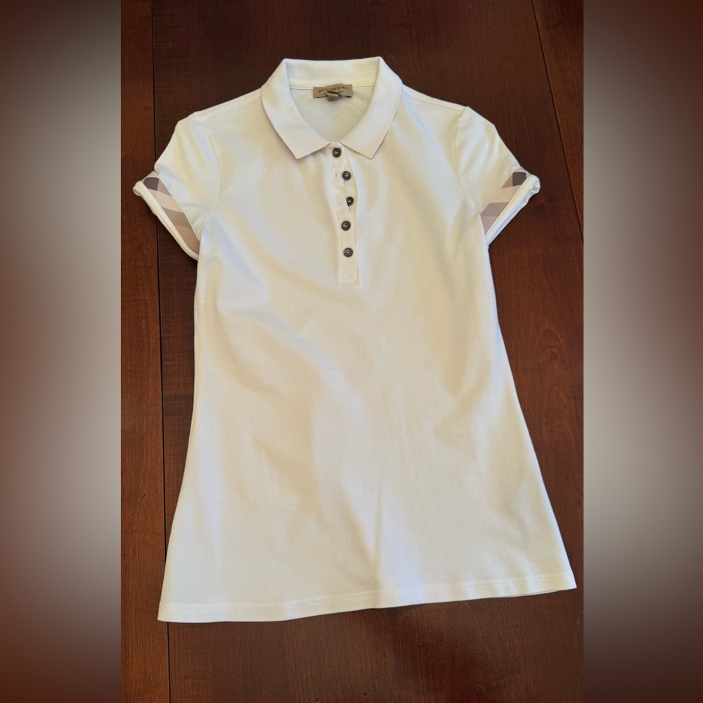 Burberry White Short Sleeve Polo Shirt with Check Trim